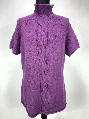 Vintage LL Bean Cable Knit Chunky Sweater Womens XL Short Sleeve Purple Pullover - Image 1 of 4