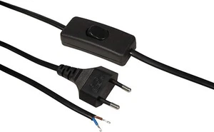 Cable de alimentación euro con interruptor de cable y extremos en blanco, 2m, negro - Imagen 1 de 3