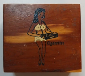 Vintage Cigarette Cedar Wood Box Cigarette Girl San Antonio Texas - Picture 1 of 12