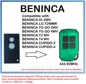 Beninca IO.2WV Compatibile Telecomando Rolling Codice 433.92MHz - Foto 1 di 9
