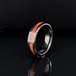 6mm Black Tungsten Carbide Band Unisex Center Wood Inlay Scratch-Resistant Ring - Picture 1 of 4
