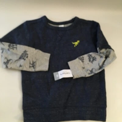 Carters Boys Dinosaur Blue/Grey Long Sleeve Sweater, Size 4/5, Cute! - Image 1 of 4