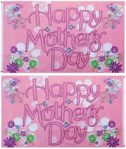 3x5 Happy Mother's Day Pink 100D 3'x5' Woven Poly Nylon Double Sided Flag Banner
