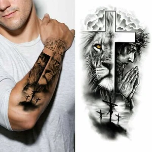 Cross Lion Waterproof Temporary Tattoo Sticker Fake Tatoo Body Art Arm Men Women - Picture 1 of 3