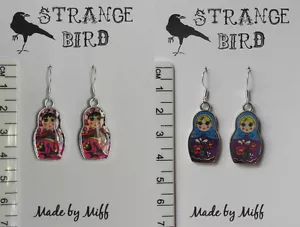 Pretty pink matryoshka or Blue bonnet babushka earrings Russian doll dolls - Bild 1 von 6