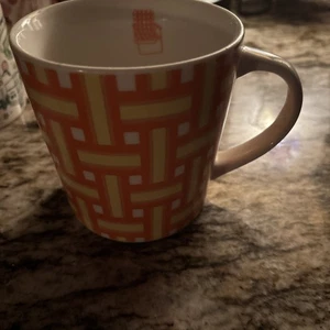 2006 Starbucks orange & Yellow LAWN CHAIR Series Coffee Mug 16 Oz Summer Plaid - Picture 1 of 3