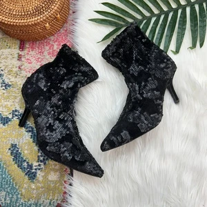 Zara Black Sequins Velvet Kitten Heeled Boot Bootie 39 / 8 Cocktail Party - Picture 1 of 9