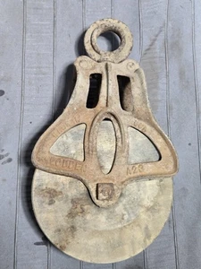 Vintage Wood Pulley Barn Hay Loft Ranch W/ Old Rope Country Decor Farm - Picture 1 of 6