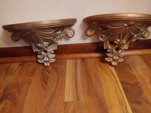 Vintage Paar Holz Wandregal Wandleuchter Mid Century Gold - Bild 1 von 6