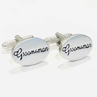 Groomsman Oval Cufflinks Wedding Theme Gift In Box - Image 1 of 4