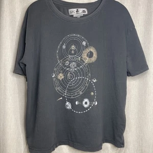 C&C CALIFORNIA Top Large Sunwashed Astrology Celestial Boxy Cropped Cotton Gray - Picture 1 of 5
