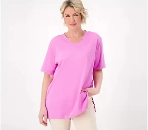 Denim & Co. Essentials Cotton Jersey Oversized V-Neck Tee Womens A602661 QVC - Picture 1 of 9