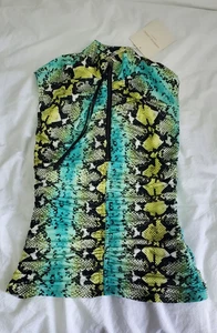 Adrienne Landau Quarz Damen grün Schlangenmuster 1/3 Reißverschluss Bluse Top Größe Small - Bild 1 von 17