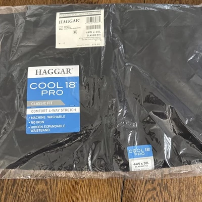 Pantalones de vestir Haggar para hombre Cool 18 Pro calce clásico frente plano talla 44 x 30 nuevos con etiquetas Foto 1 de 3
