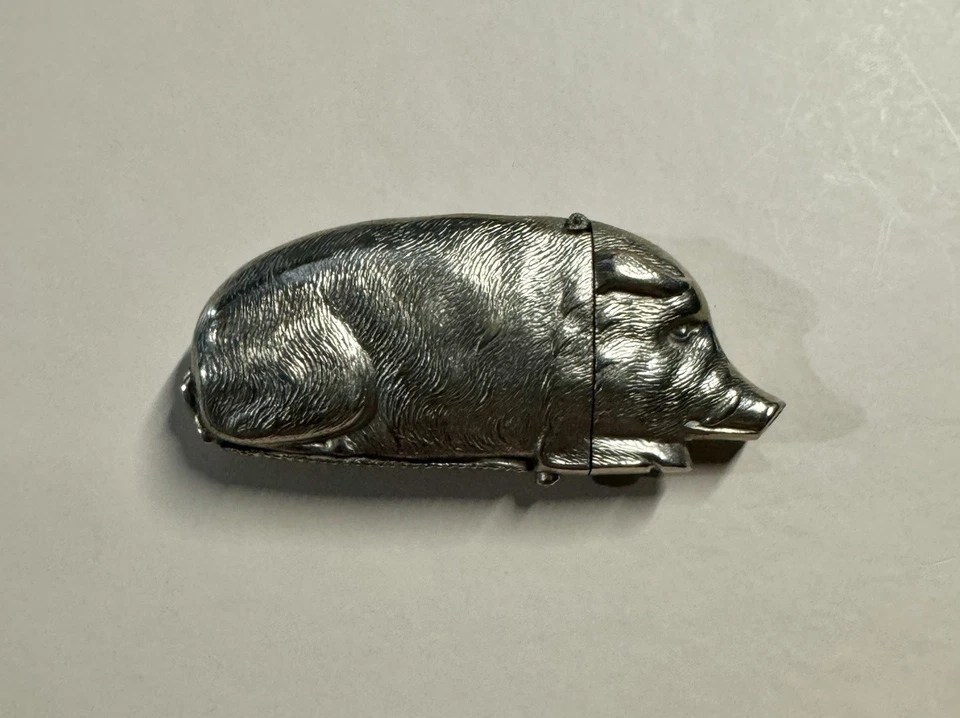 Antiguo jabalí victoriano plateado Vesta caja fuerte rara y única coleccionable Foto 1 de 4