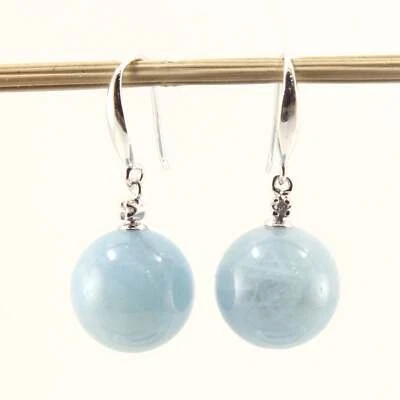 14kt Solid White Gold Genuine Diamond Aquamarine Hook Earrings - Image 1 of 4