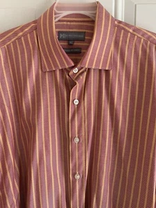 Hickey Freeman Shirt XL Men Red Multi Stripe 100% Cotton Button Up Woven Italy - Picture 1 of 8