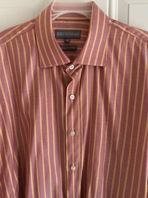Camisa Hickey Freeman XL Hombre Roja Multi Rayas 100% Algodón Abotonada Tejida Italia Foto 1 de 4