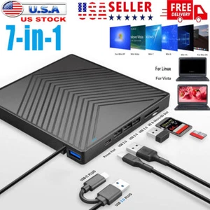 External CD DVD Drive for PC Laptop Windows 11 10 USB 3.0 Burner Reader Writer - Picture 1 of 11