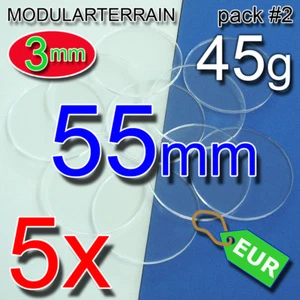 5x 55mm ROUND BASE 3mm CLEAR ACRYLIC REDONDA METACRILATO TRANSPARENT SOCLE ROND - Imagen 1 de 1