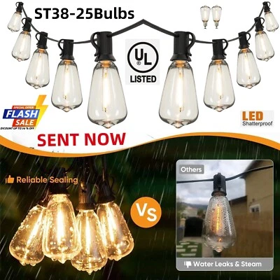 WYZM 100FT Outdoor String Lights Patio Lights 2Pack-(50ft 25 Led) ST38 Shatterproof