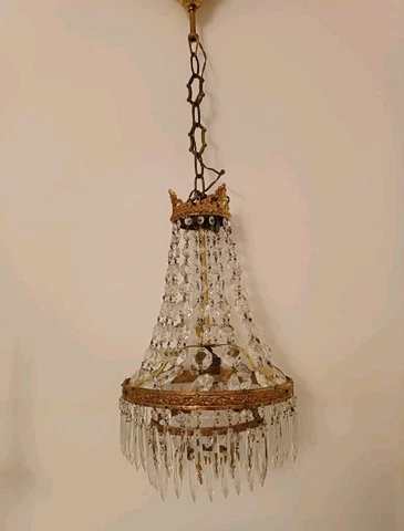Antique Vintage Brass & Crystals French Empire Chandelier Ceiling Lamp Light Cover