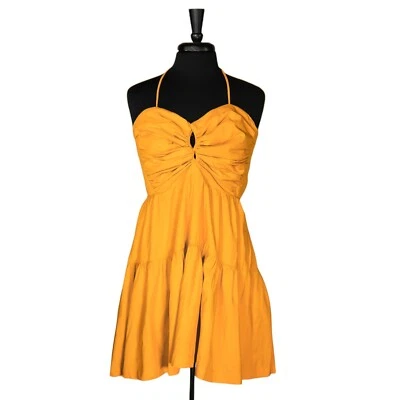 Vestido feminino Anthropologie amarelo sem mangas em camadas boho praia verão mini G - Imagem 1 de 4