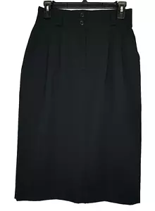 Saks Fifth Avenue A-Line Skirt Women's 8 Black Wool Pleated Classic Back Slit - Picture 1 of 6