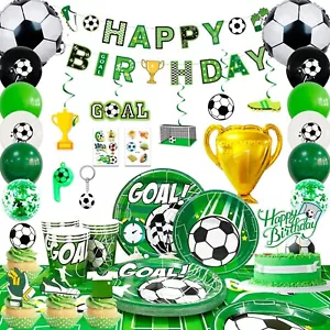113 Pcs Football Party Decoration Plates Napkin Tablecloth Kids Birthday Party - Picture 1 of 11