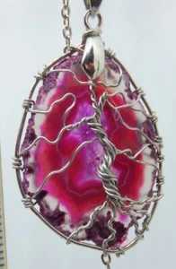 E095 Baum des Lebens Don 1 1/2"" rosa Achat mit 14 1/2"" Kette - Bild 1 von 3
