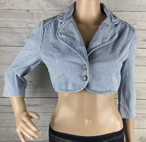 Forever Twentyone Boutique Giacca Tagliata Piccola Blu Bianca Righe Denim Unica - Foto 1 di 12