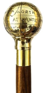 Bastón de madera náutica de latón macizo globo terráqueo vintage bastón plegable - Imagen 1 de 2
