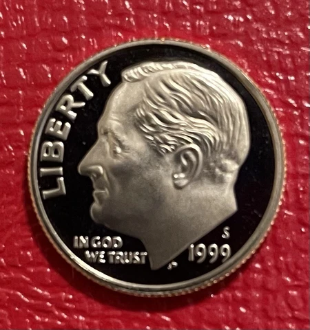 1999 ~ S Roosevelt Dime Gem Proof Coin from US Proof Set US Mint Coin Cover