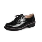 Women Retro Lace Up Oxford Shoes Patent Leather Round Toe Flat Low Heel College