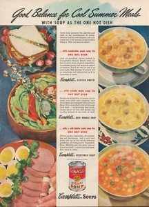 1945 Campbell's Suppe gute Balance kühle Sommermahlzeiten Sandwich Salate Druck Anzeige - Bild 1 von 1