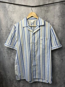 Hanro of Switzerland Vintage Striped Cotton Blue Beige Shirt Men's Medium - Picture 1 of 12
