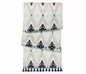 Threshold Aztec Print Cotton Tablecloth Table Runner 14in x 90in Navy Fringes - Picture 1 of 1