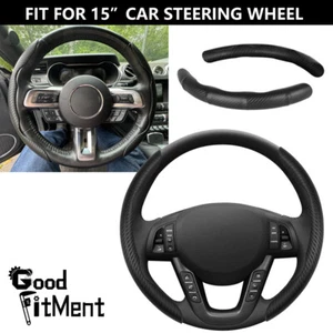 15" 38cm Leather Car Steering Wheel Cover Black Anti-Slip For Ford Mustang 15-22 - Picture 1 of 17