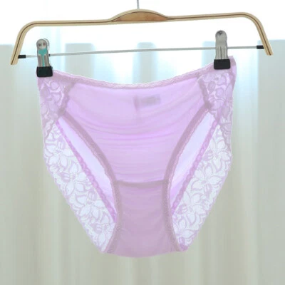100% Silk Underwear Women's Briefs Quick-drying Real Silk Knitted Lace Panties - Image 1 of 4