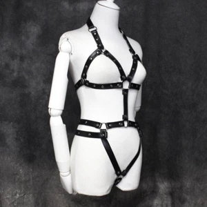 Sexy Female Leather Babydoll Straps Harness Dominatrix Costume Role Play Dress - Picture 1 of 5