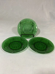 Set of 3 Vintage Forest Green Anchor Hocking 4.5" Custard Cup Liner/Plate - Picture 1 of 4