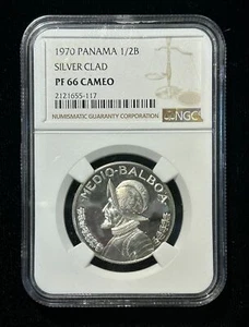 1970 Panama 1/2 Balboa Silver Clad NGC Graded PF66 Cameo  - Picture 1 of 2
