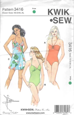 Uncut Kwik Sew Sewing Pattern # 3416 Misses Swimsuits and Dress Size XS-S-M-L-XL - Image 1 of 2