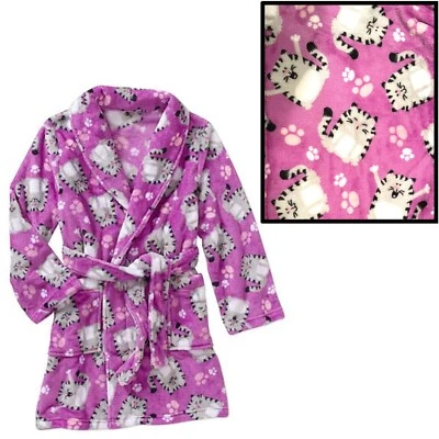 Bata de baño descolorida Gloria gato atigrado niñas XS-4/5 Minky felpa cinturón bolsillos estampado de patas Foto 1 de 2