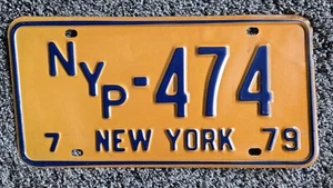 Vintage 1979 "New York State" NYP-474 Nummernschild - gelb (mit blauen Buchstaben) - Bild 1 von 2