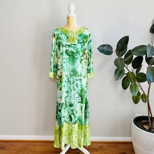 Soft Surroundings Havana Maxi Dress Size SP Green Floral Tropical Kaftan - Picture 1 of 7