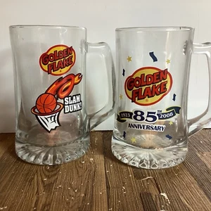 Lot Of 2 Vintage Golden Flake Slam Dunk & 85th Anniversary Large Glass Mugs - Picture 1 of 5