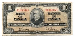 Bank of Canada 1937 $100 Dollars Gordon-Towers BJ Prefix Fine+ Sir J. Macdonal - Picture 1 of 2