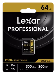 Lexar Professional 2000x 32, 64GB, 128GB, 256GB SDHC SDXC UHS-II Memory SD Cards - Picture 1 of 7