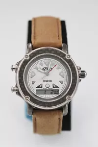 Fossil Watch Men Silver Stainless St Leather Brown 100m Date Alarm Chron Quartz - Picture 1 of 6